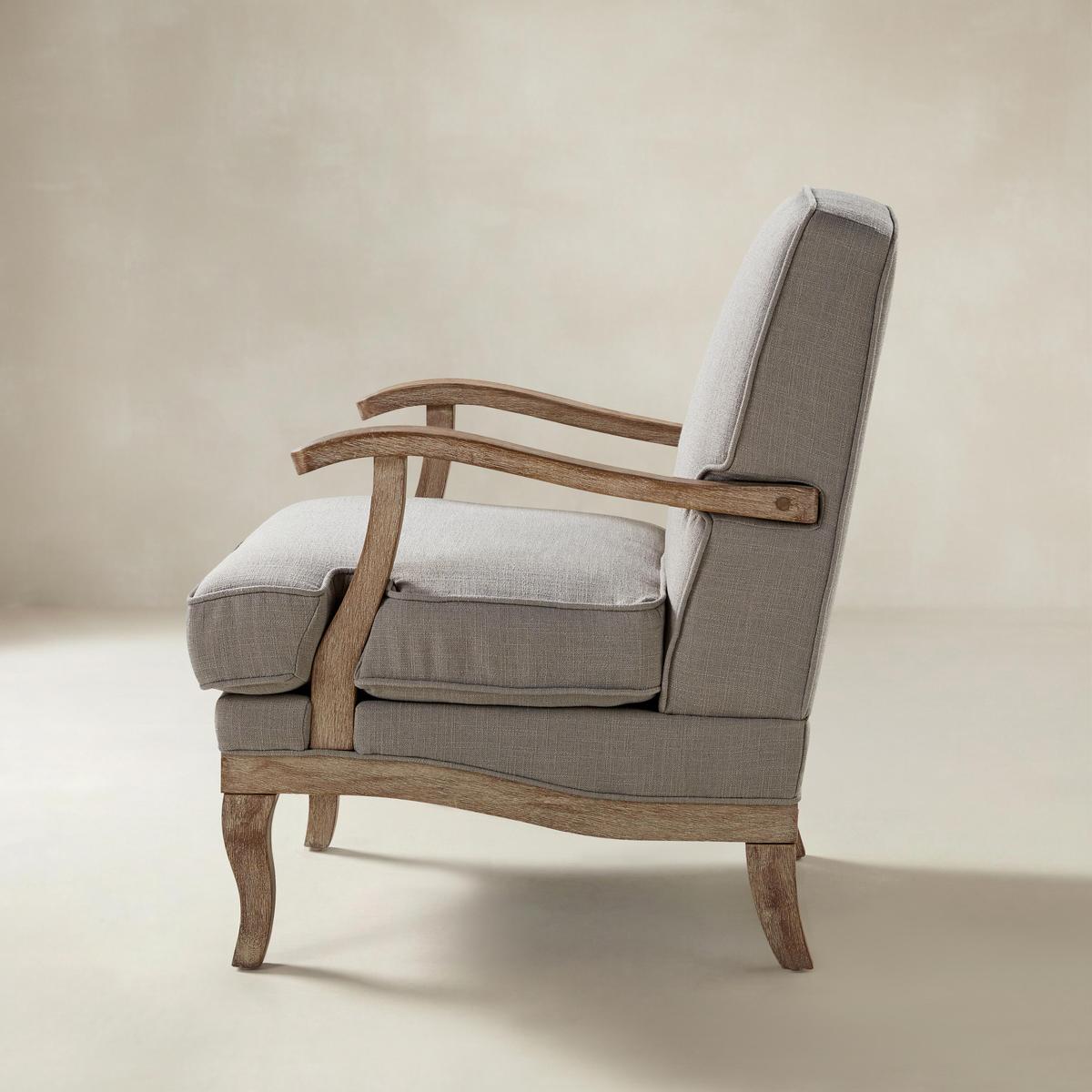 Randolph Farmhouse Upholstered Accent Chair with Solid Wood Arms