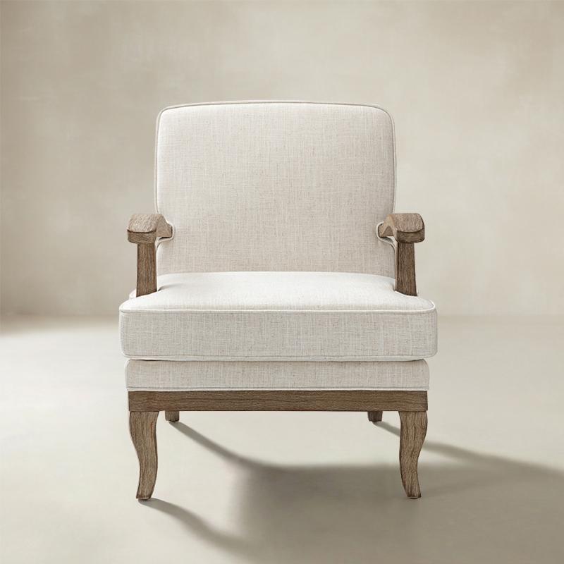 Randolph Farmhouse Upholstered Accent Chair with Solid Wood Arms