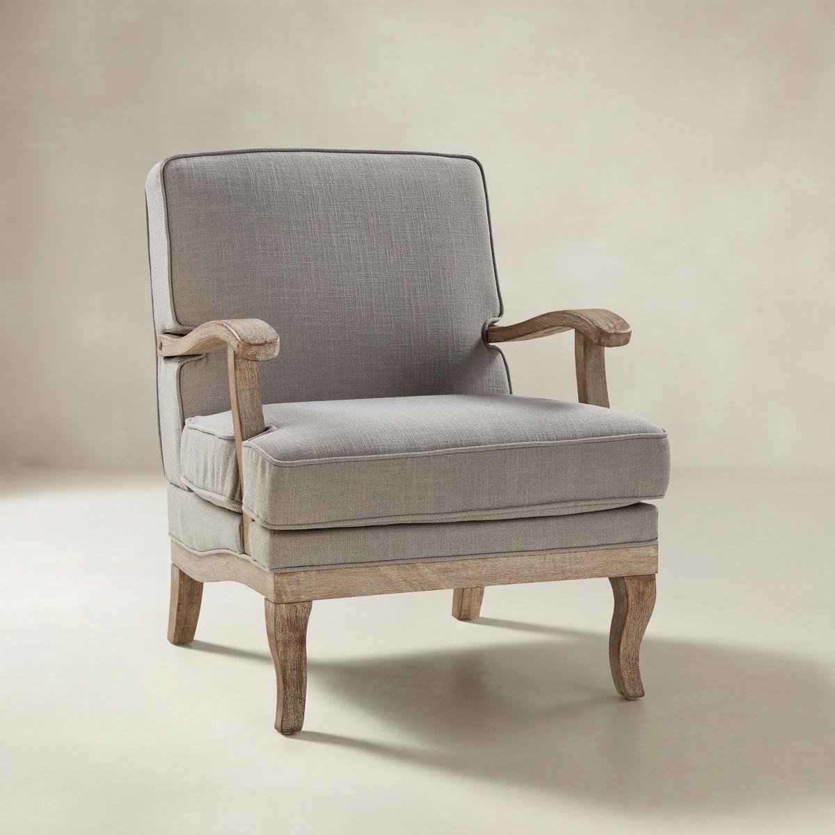 Randolph Farmhouse Upholstered Accent Chair with Solid Wood Arms