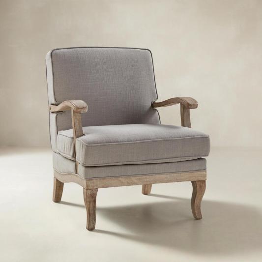 Randolph Farmhouse Upholstered Accent Chair with Solid Wood Arms