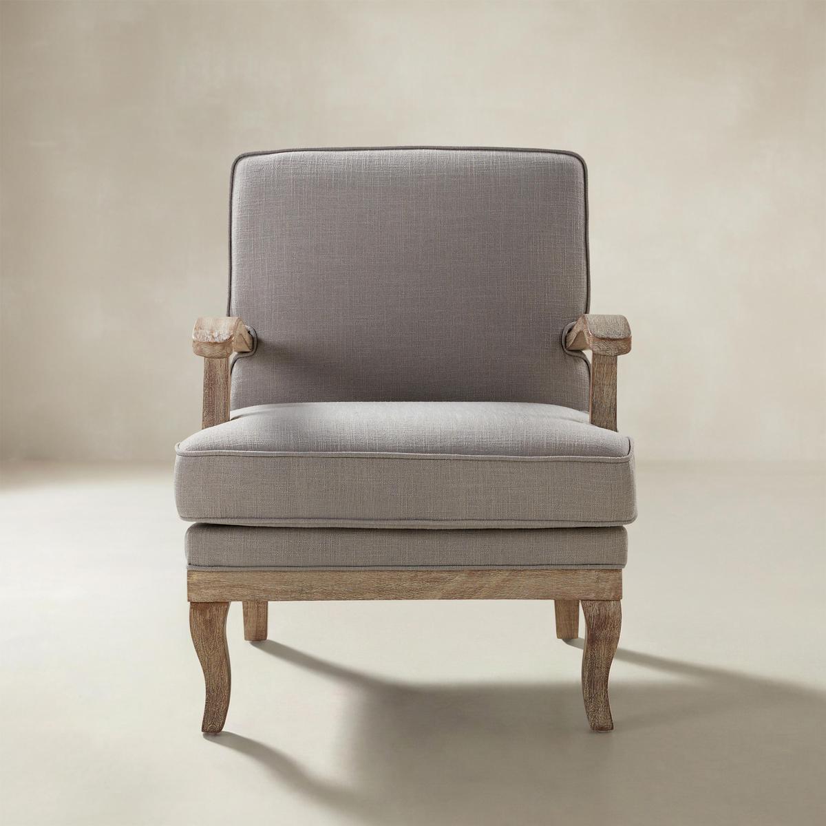 Randolph Farmhouse Upholstered Accent Chair with Solid Wood Arms