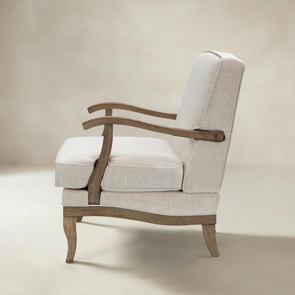 Randolph Farmhouse Upholstered Accent Chair with Solid Wood Arms