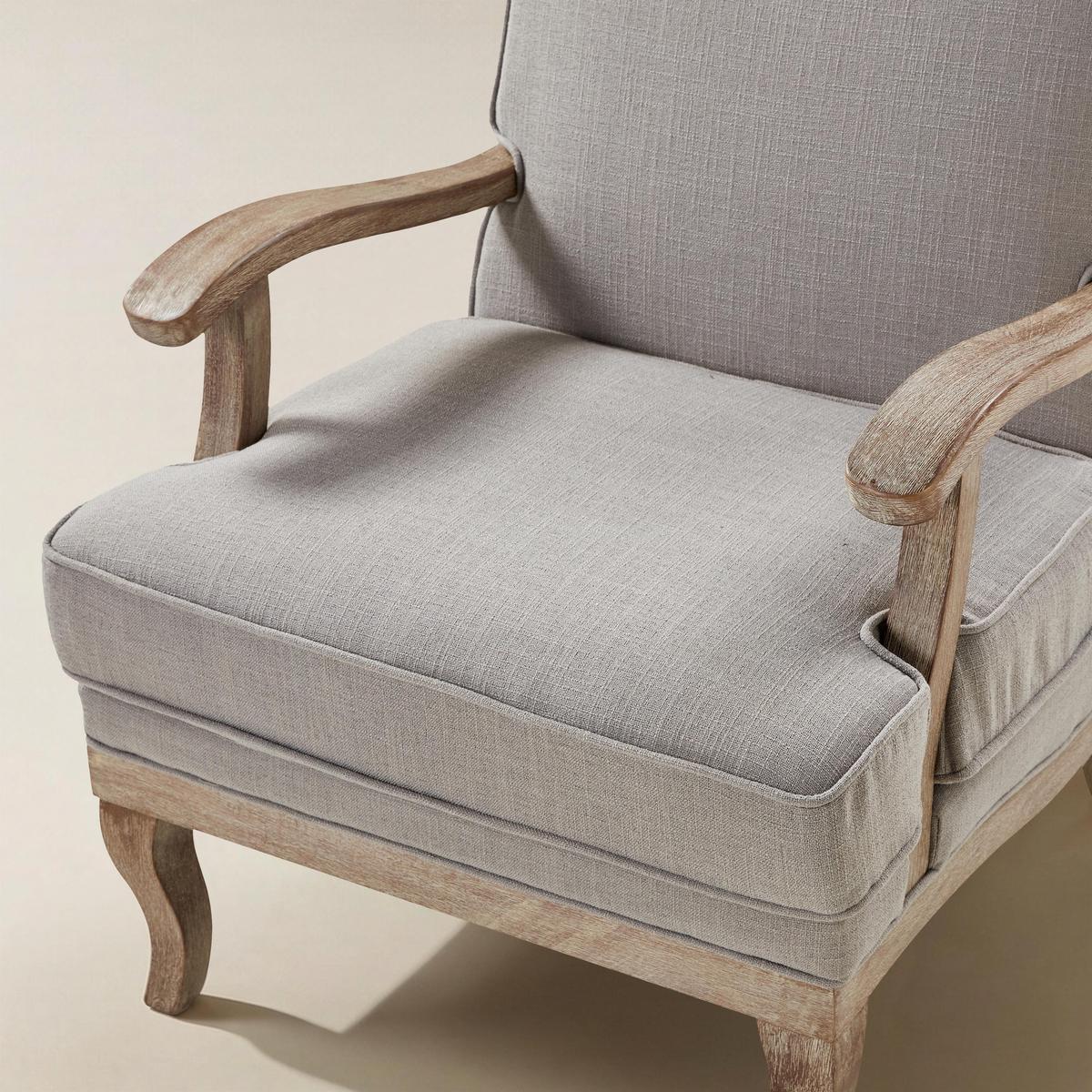 Randolph Farmhouse Upholstered Accent Chair with Solid Wood Arms