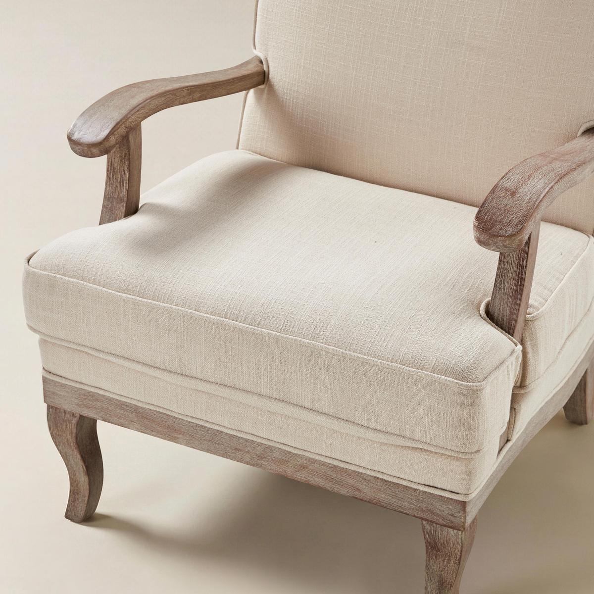 Randolph Farmhouse Upholstered Accent Chair with Solid Wood Arms