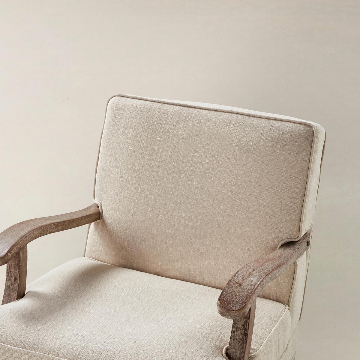Randolph Farmhouse Upholstered Accent Chair with Solid Wood Arms