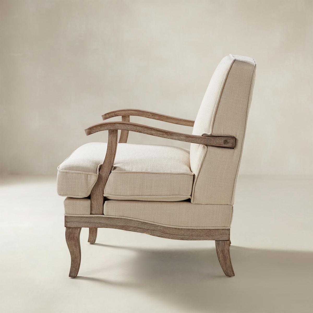 Randolph Farmhouse Upholstered Accent Chair with Solid Wood Arms