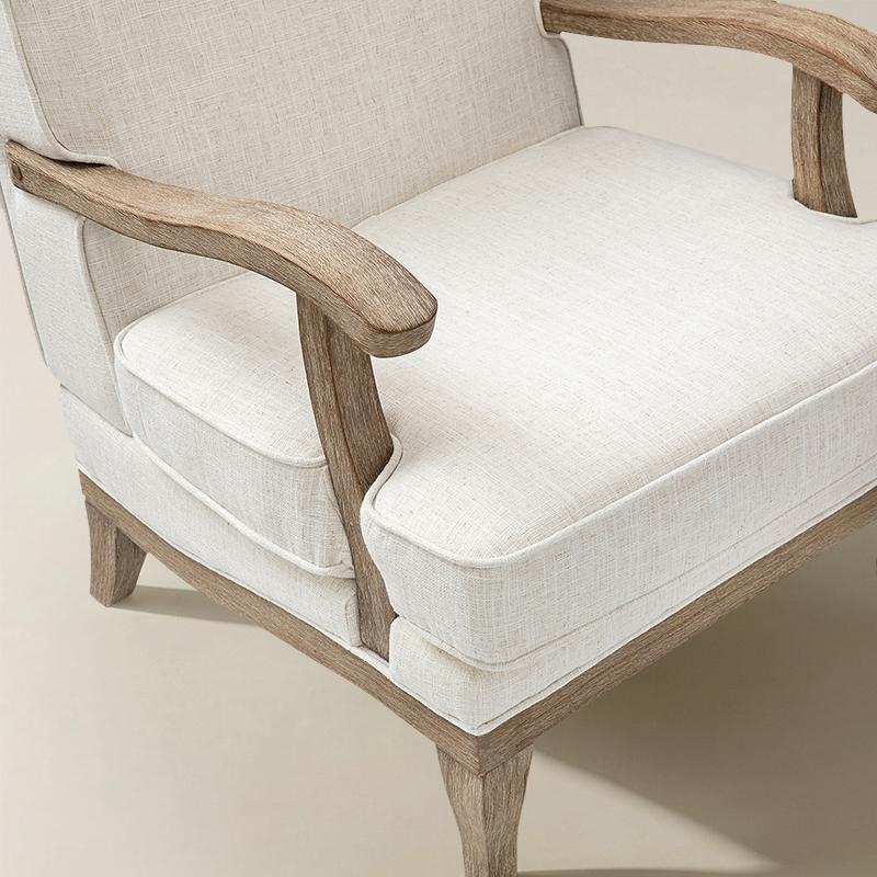 Randolph Farmhouse Upholstered Accent Chair with Solid Wood Arms