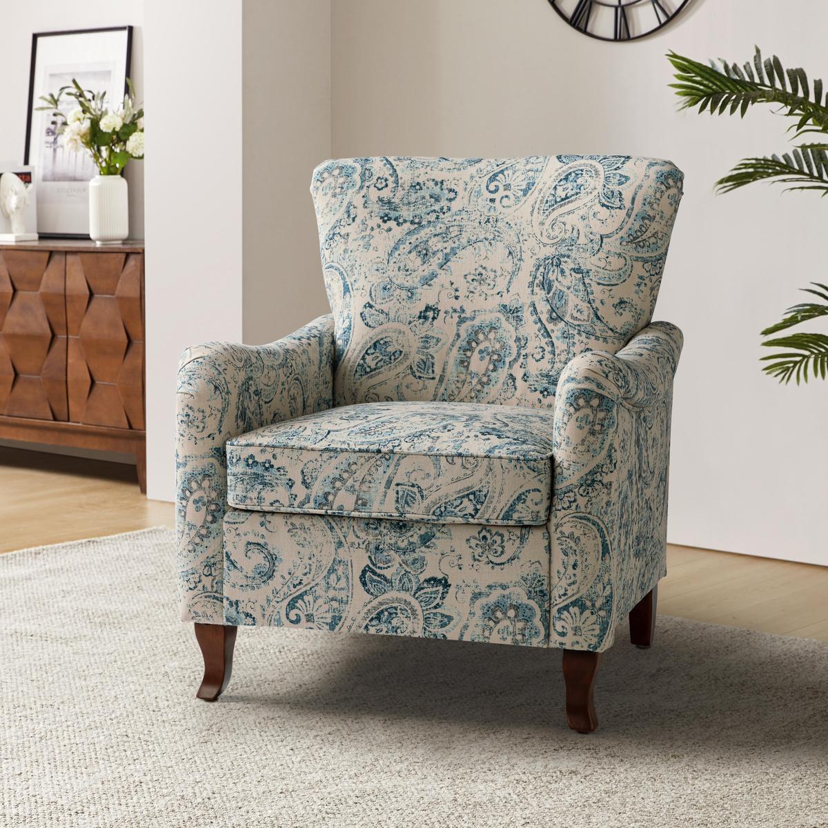 Raimund Farmhouse Floral Wingback Upholstered Armchair