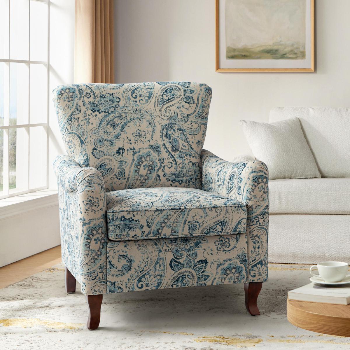 Raimund Farmhouse Floral Wingback Upholstered Armchair