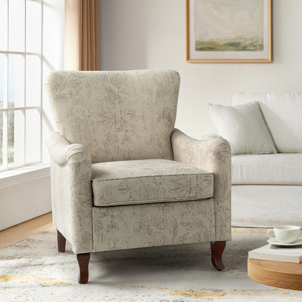 Raimund Farmhouse Floral Wingback Upholstered Armchair