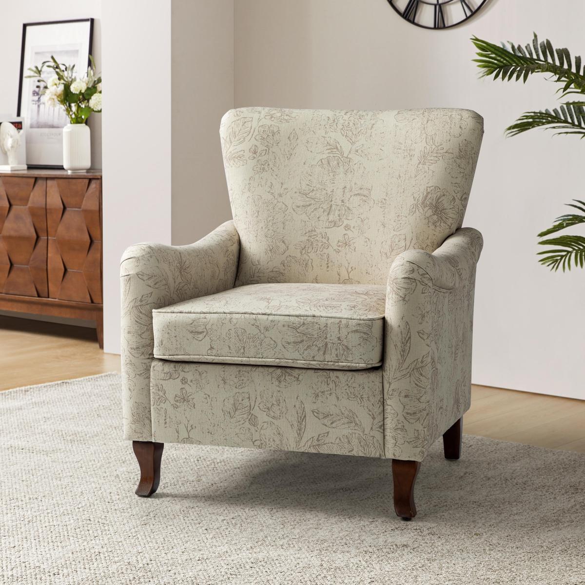 Raimund Farmhouse Floral Wingback Upholstered Armchair