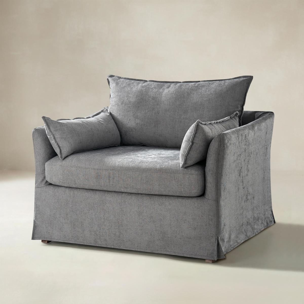 Miles Farmhouse Slipcovered Armchair with Large Ottoman