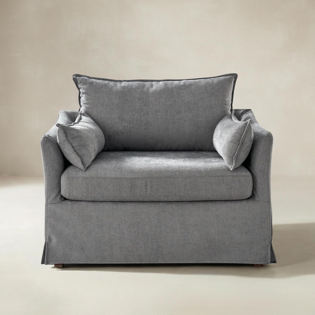 Miles Farmhouse Slipcovered Armchair with Large Ottoman