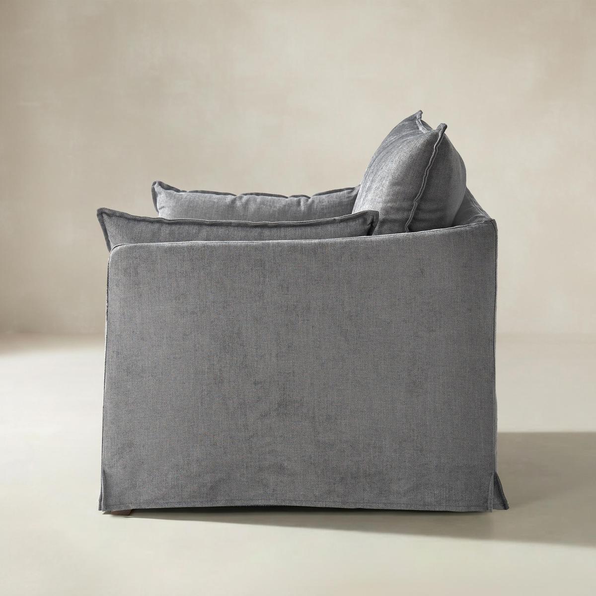 Miles Farmhouse Slipcovered Armchair with Large Ottoman