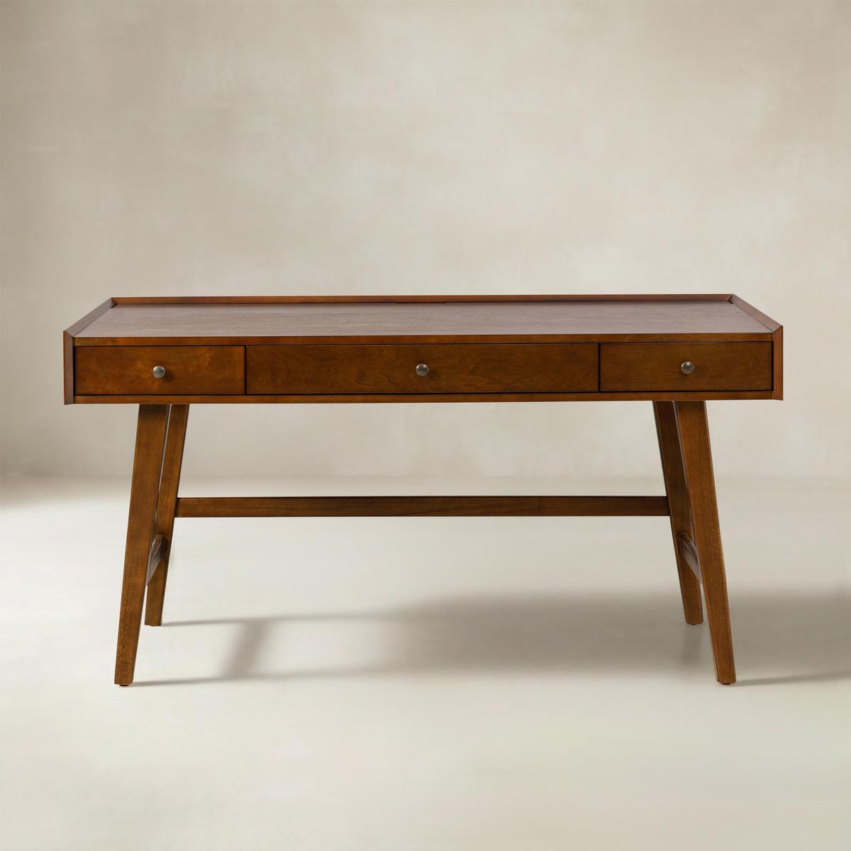 Charlotte Mid-Century Desk with Drawers & Charging Station