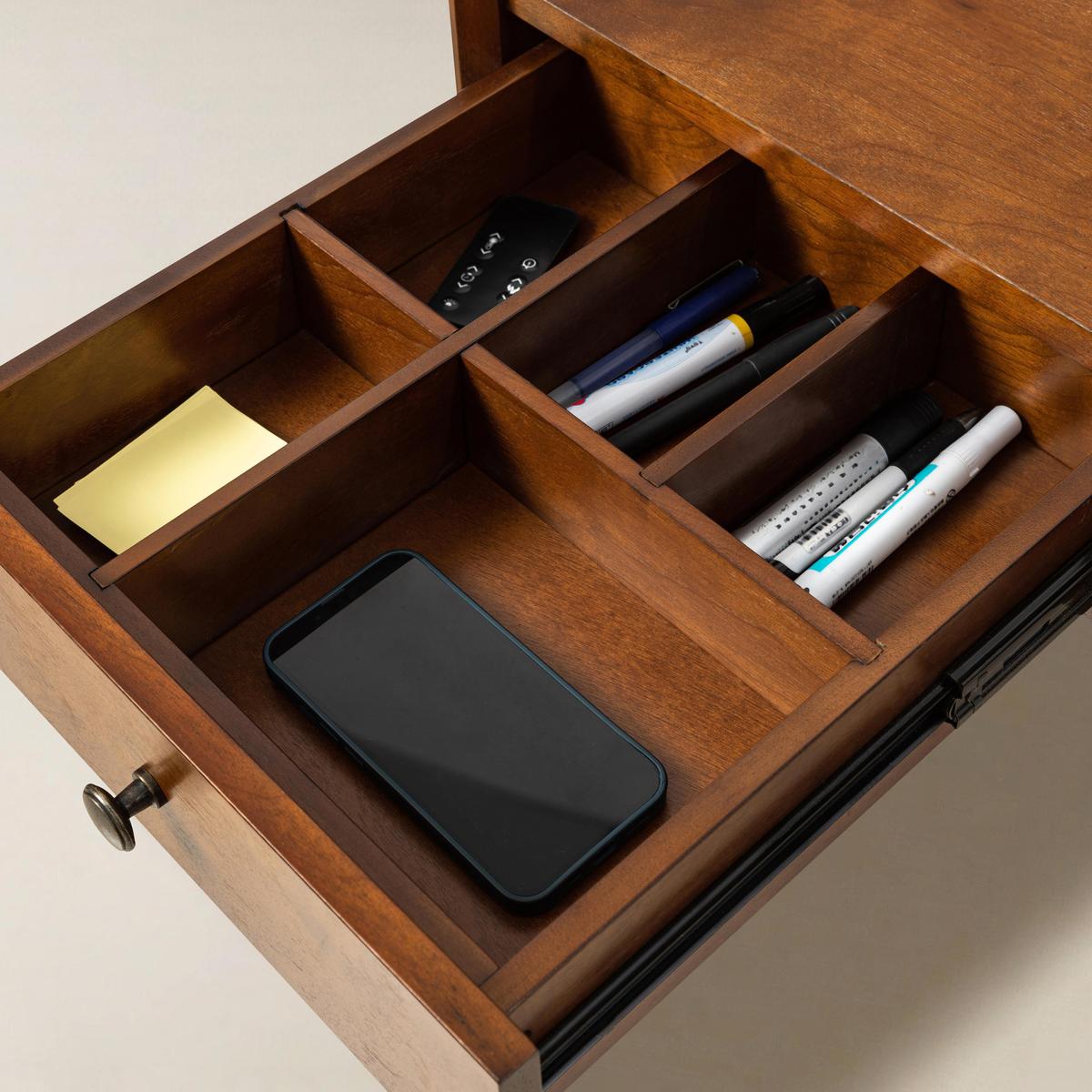 Charlotte Mid-Century Desk with Drawers & Charging Station