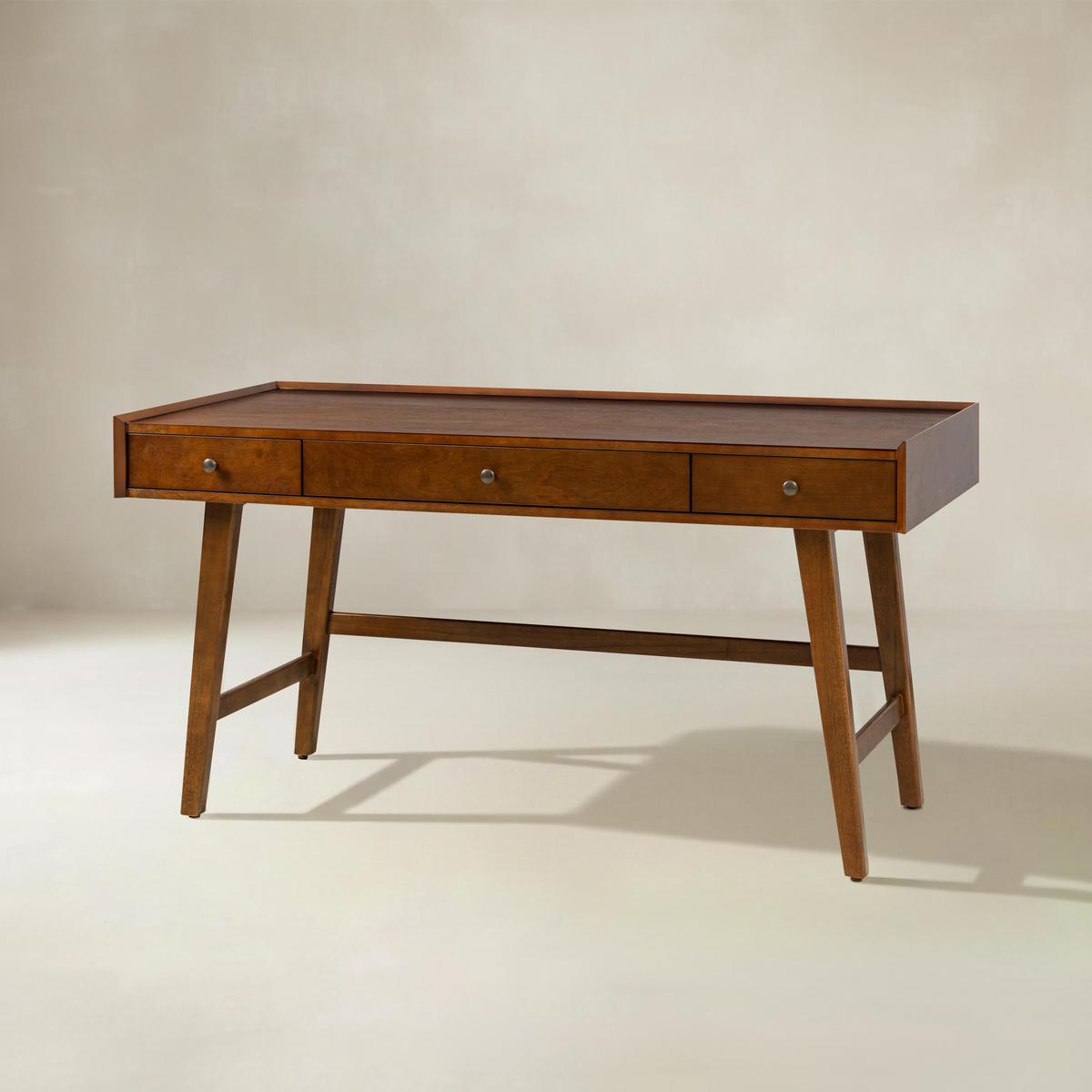 Charlotte Mid-Century Desk with Drawers & Charging Station