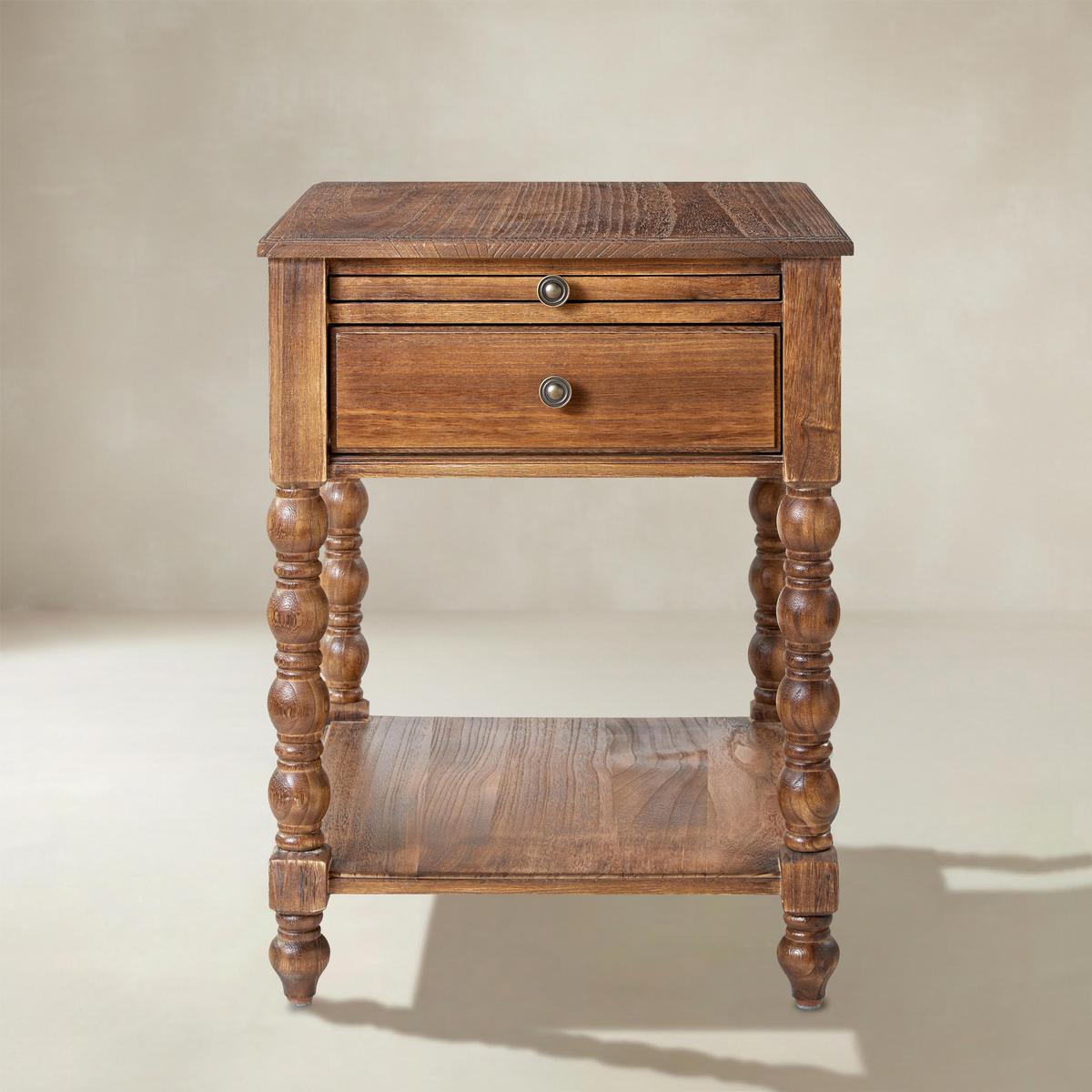 Ira Farmhouse Solid Wood End Table with Built-in Charging Outlets