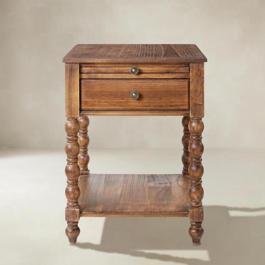 Ira Farmhouse Solid Wood End Table with Built-in Charging Outlets
