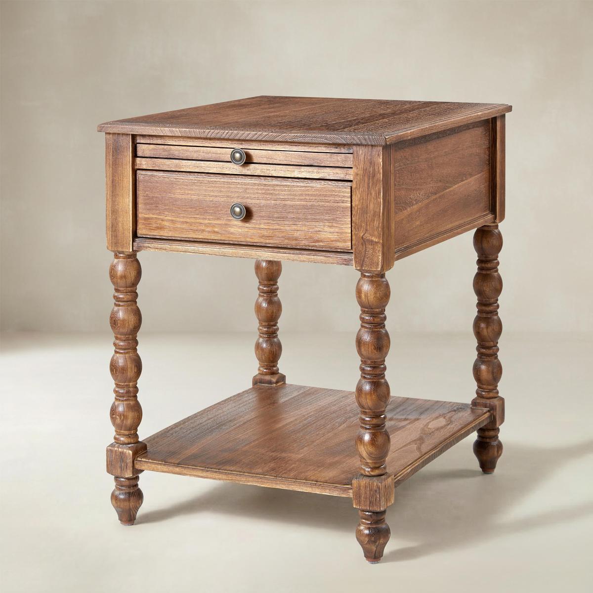 Ira Farmhouse Solid Wood End Table with Built-in Charging Outlets