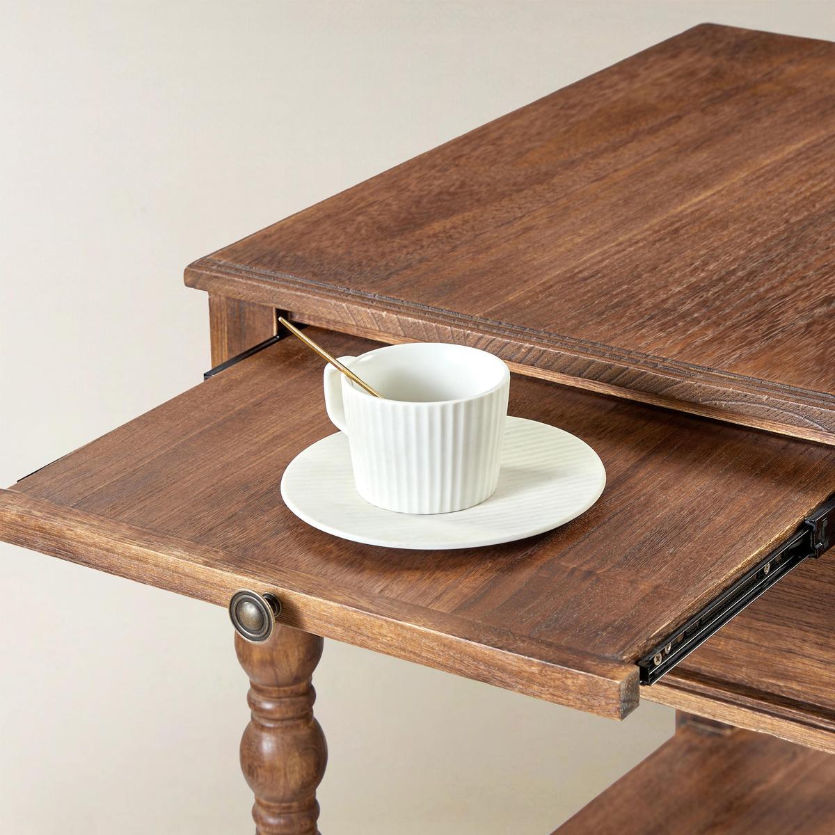 Ira Farmhouse Solid Wood End Table with Built-in Charging Outlets