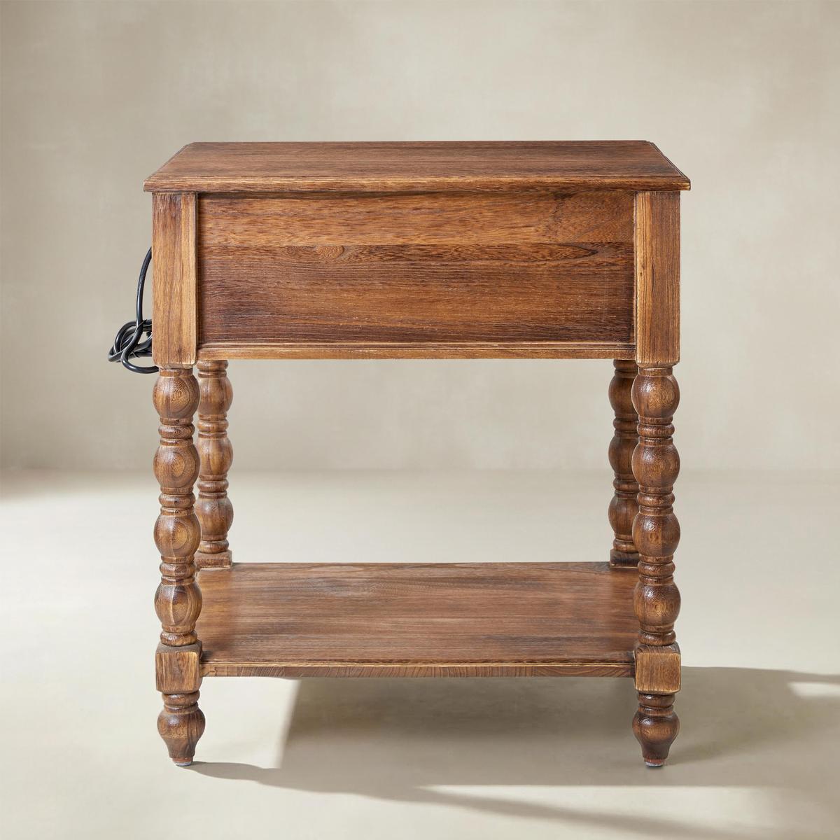Ira Farmhouse Solid Wood End Table with Built-in Charging Outlets