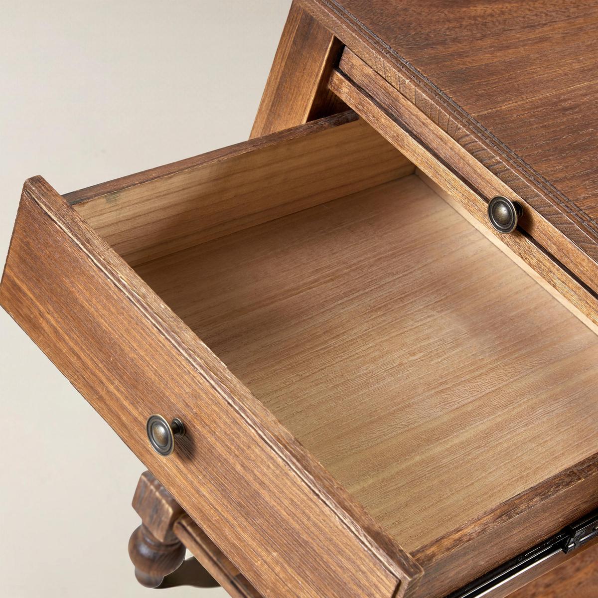 Ira Farmhouse Solid Wood End Table with Built-in Charging Outlets