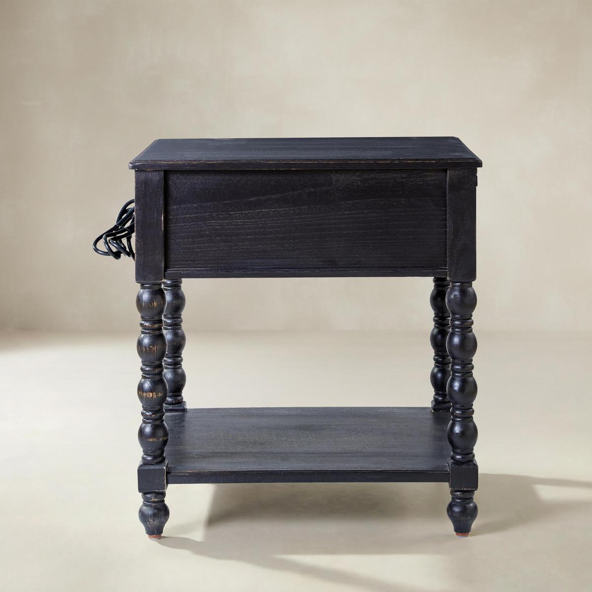 Ira Farmhouse Solid Wood End Table with Built-in Charging Outlets