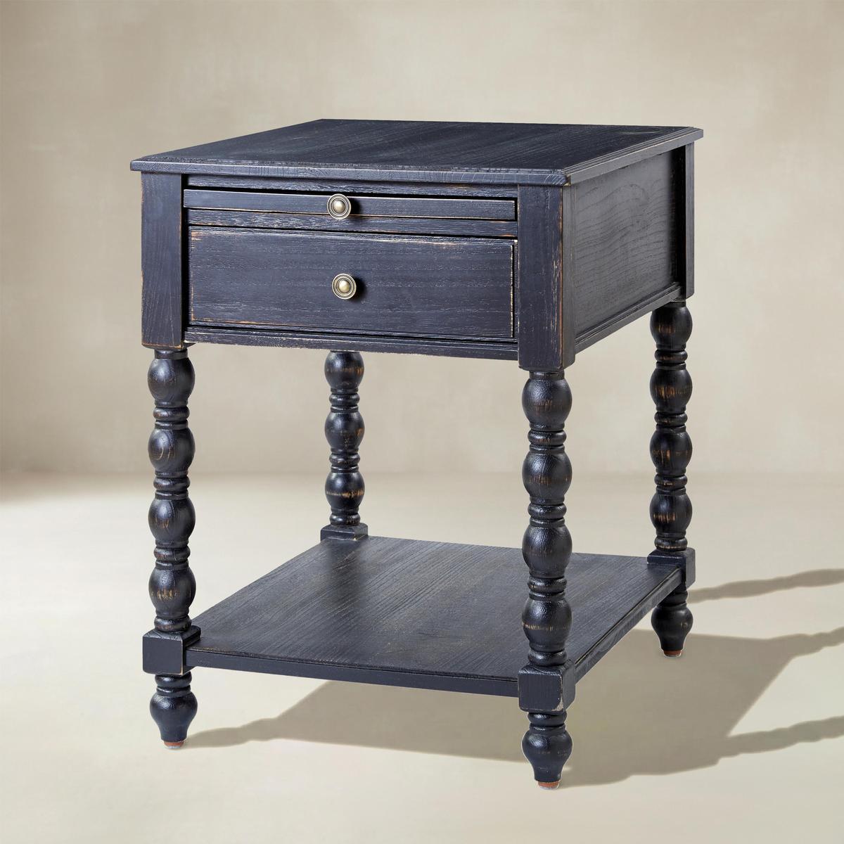 Ira Farmhouse Solid Wood End Table with Built-in Charging Outlets