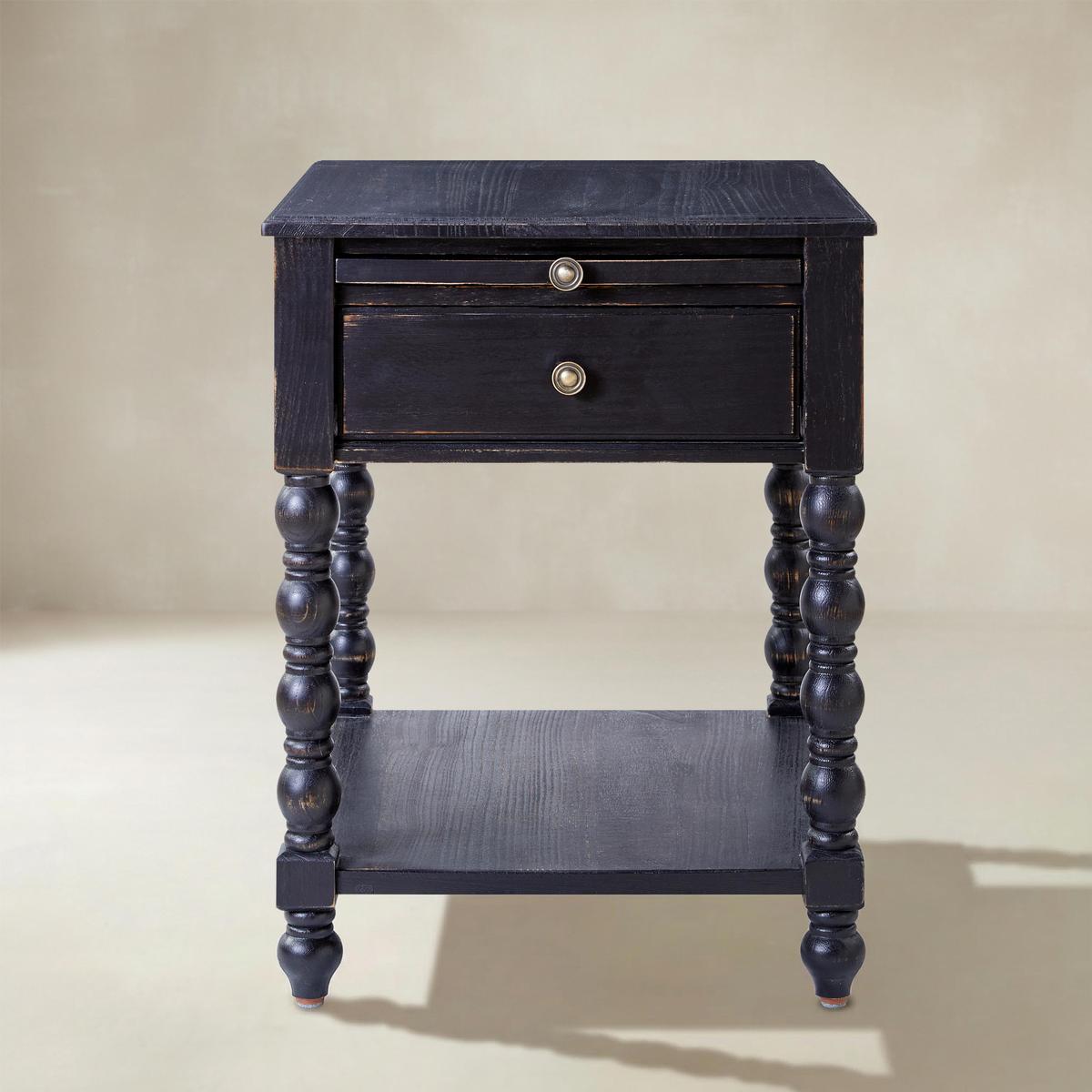 Ira Farmhouse Solid Wood End Table with Built-in Charging Outlets