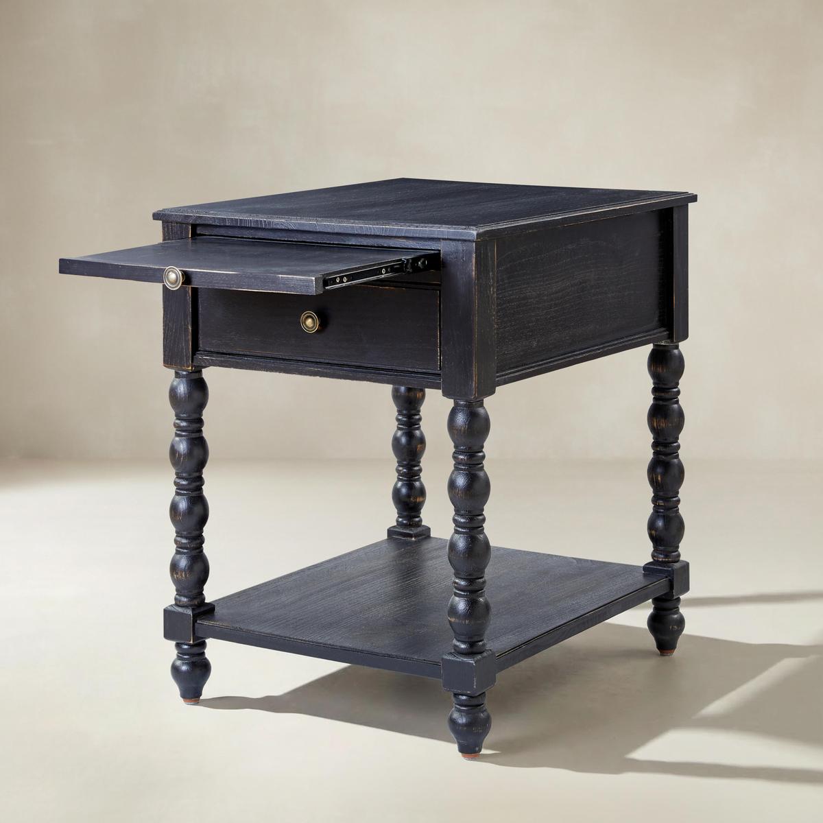 Ira Farmhouse Solid Wood End Table with Built-in Charging Outlets