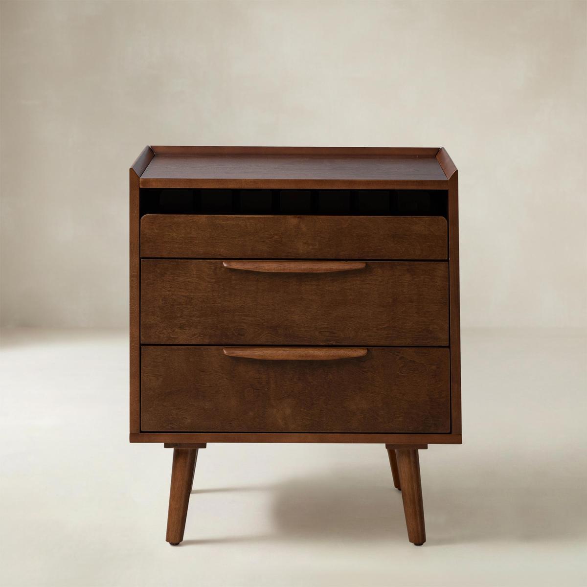 Janet 3 Drawer Mid Century Bedside Table with Charging Station