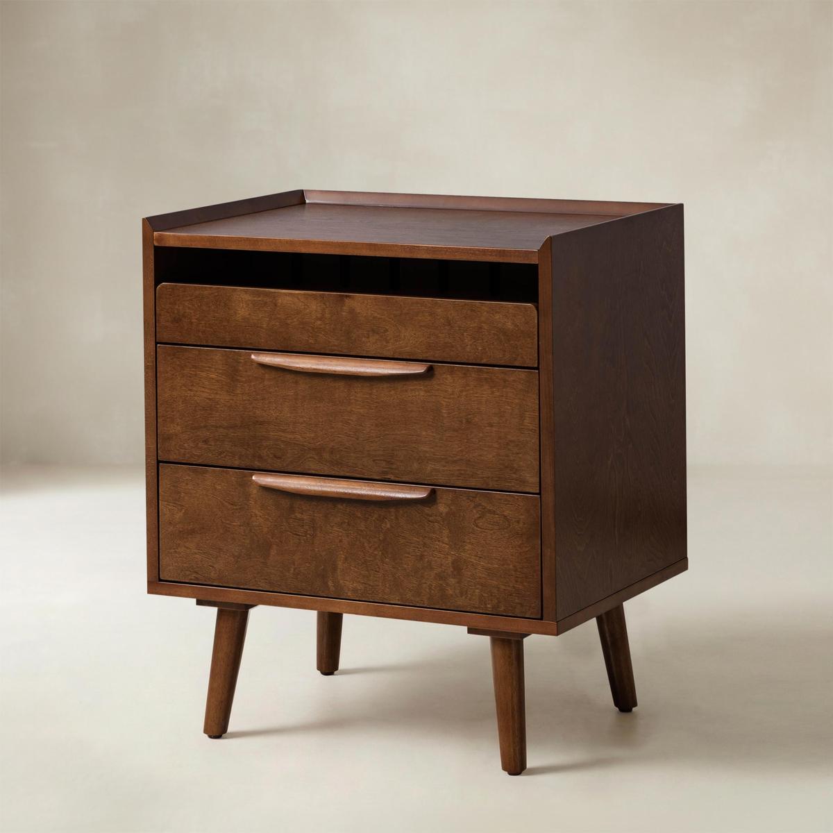 Janet 3 Drawer Mid Century Bedside Table with Charging Station