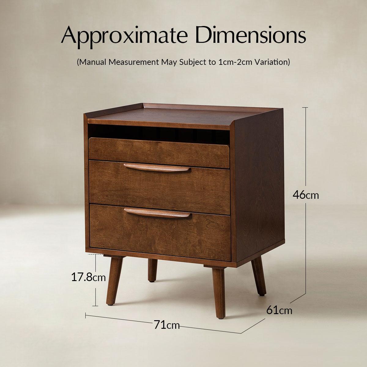 Janet 3 Drawer Mid Century Bedside Table with Charging Station