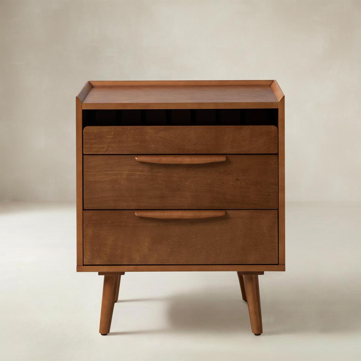 Janet 3 Drawer Mid Century Bedside Table with Charging Station