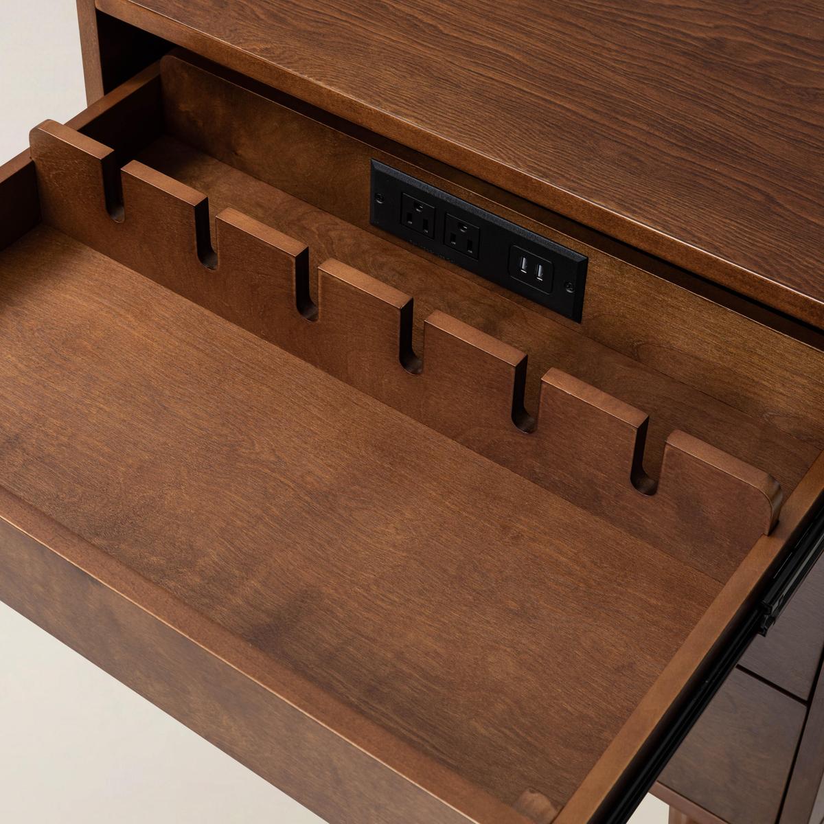 Janet 3 Drawer Mid Century Bedside Table with Charging Station