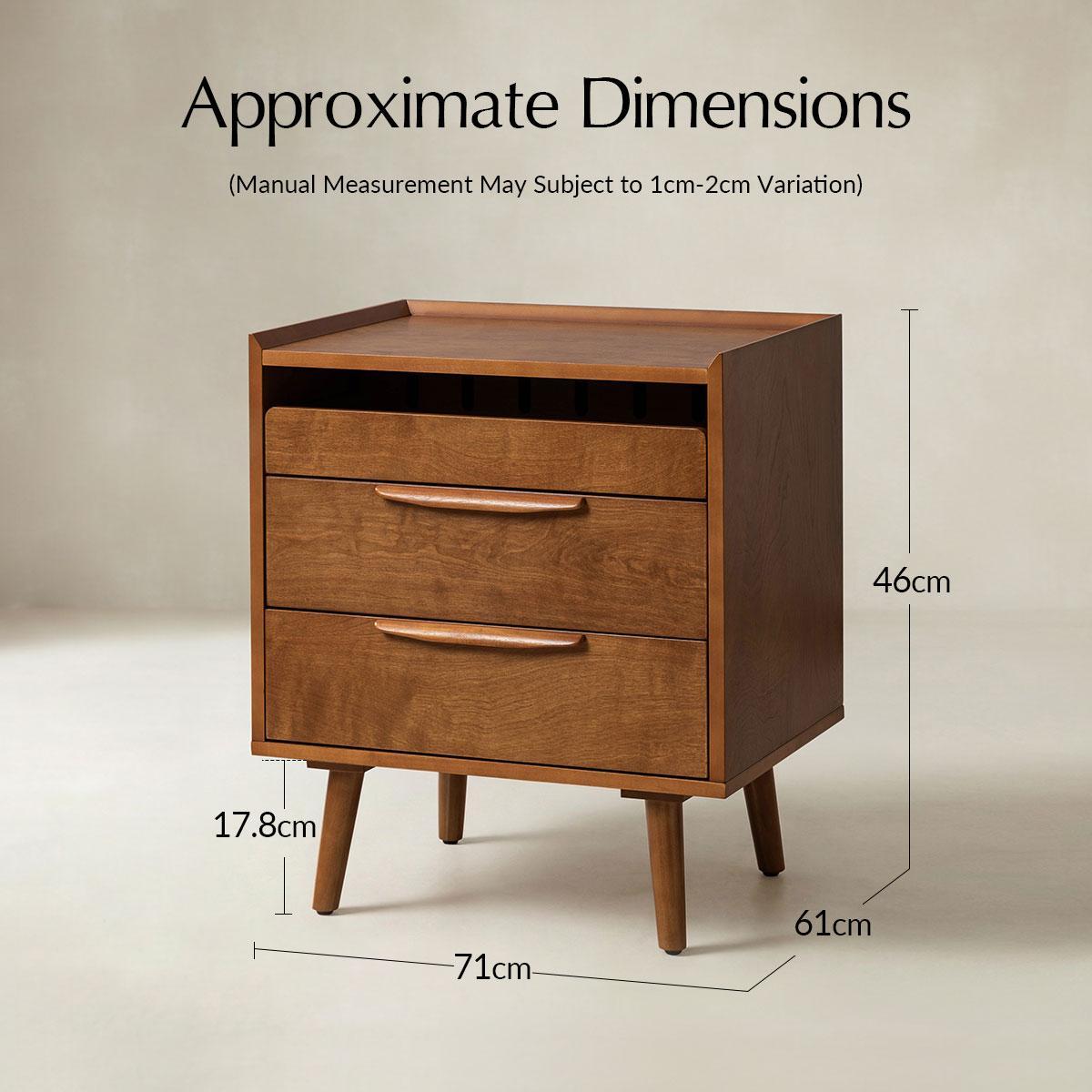 Janet 3 Drawer Mid Century Bedside Table with Charging Station