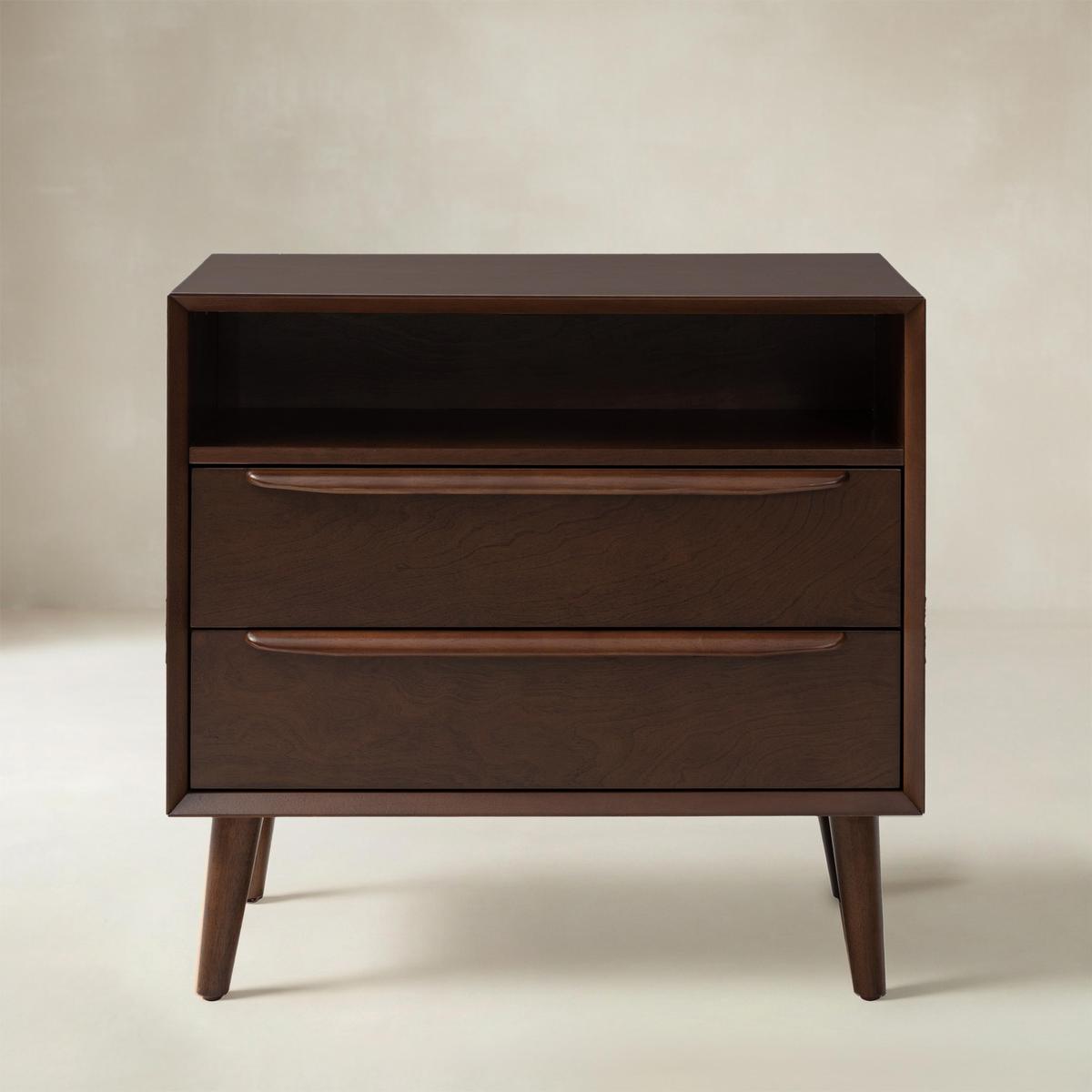 Mid-Century Nightstand with Charging Station & Shelf