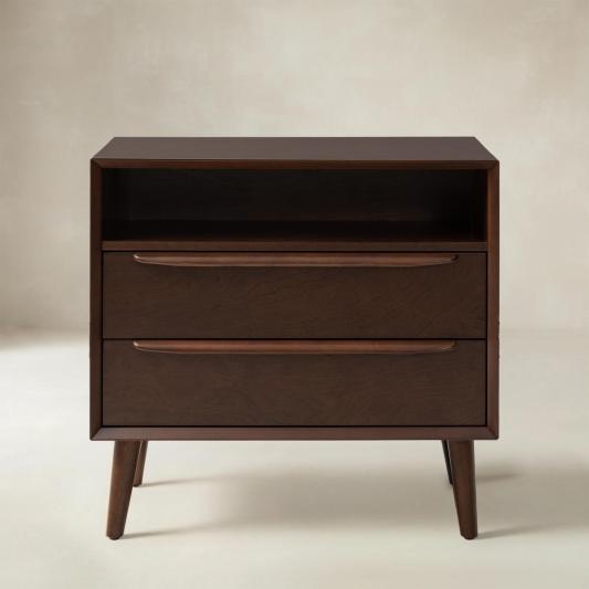 Mid-Century Nightstand with Charging Station &amp; Shelf
