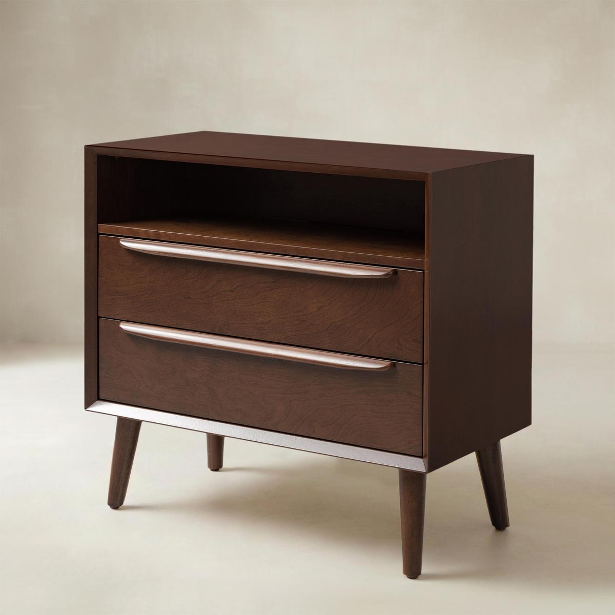 Lilian Mid-Century Bedside Table with Charging Station & Shelf