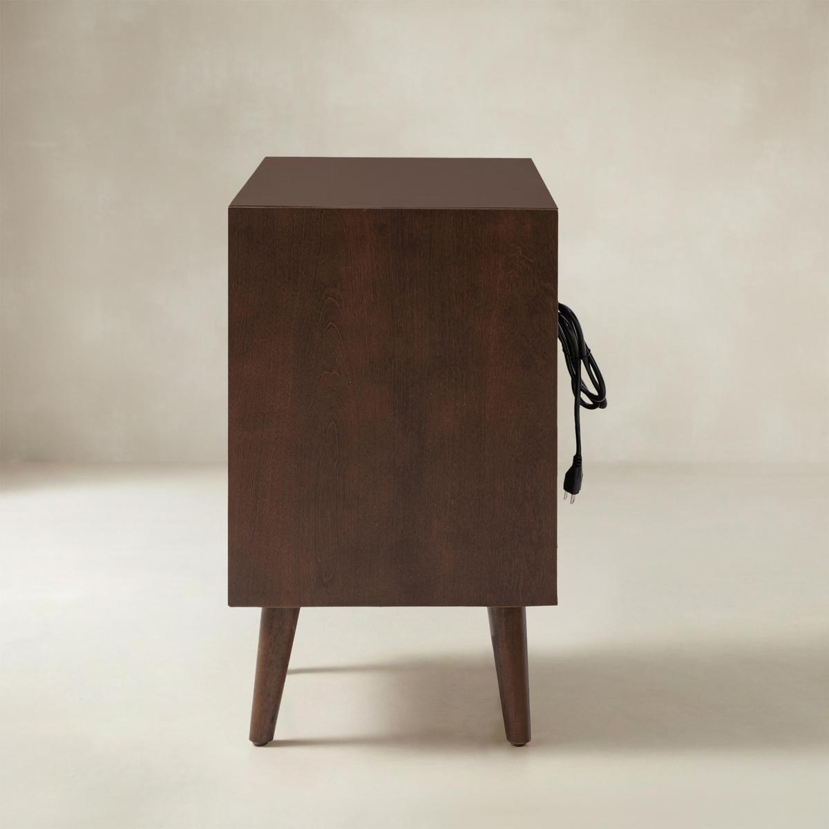 Lilian Mid-Century Bedside Table with Charging Station & Shelf