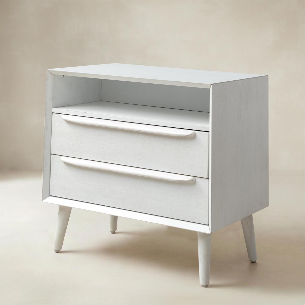 Lilian Mid-Century Bedside Table with Charging Station & Shelf