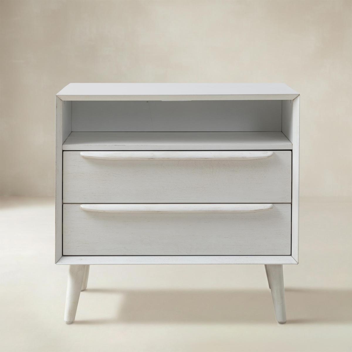 Lilian Mid-Century Bedside Table with Charging Station & Shelf