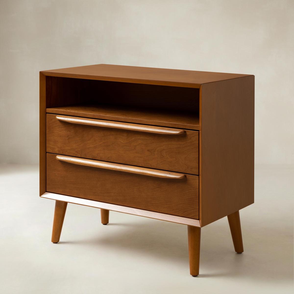 Lilian Mid-Century Bedside Table with Charging Station & Shelf