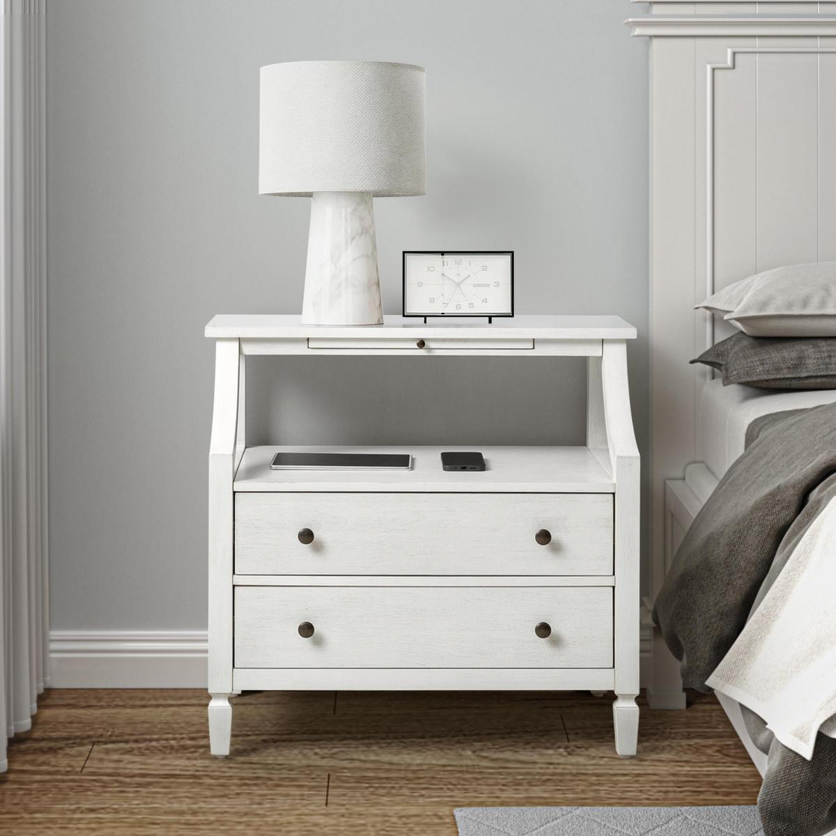 Traditional 2-Drawer Nightstand with USB & Pullout Tray