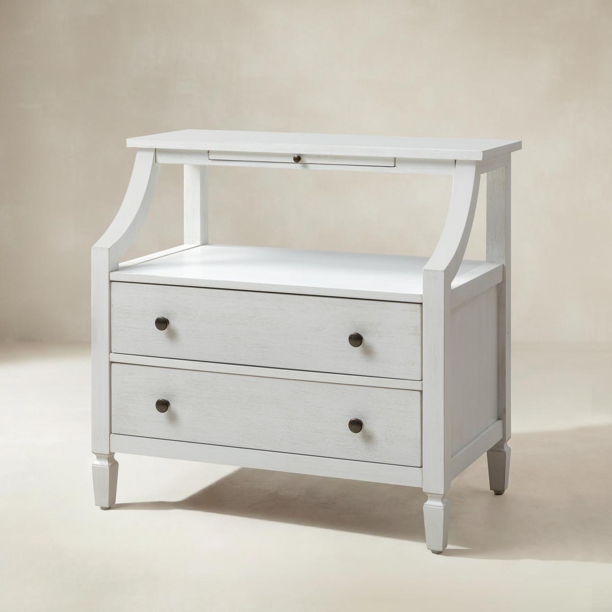 Grace Traditional 2-Drawer Bedside Table with USB & Pullout Tray