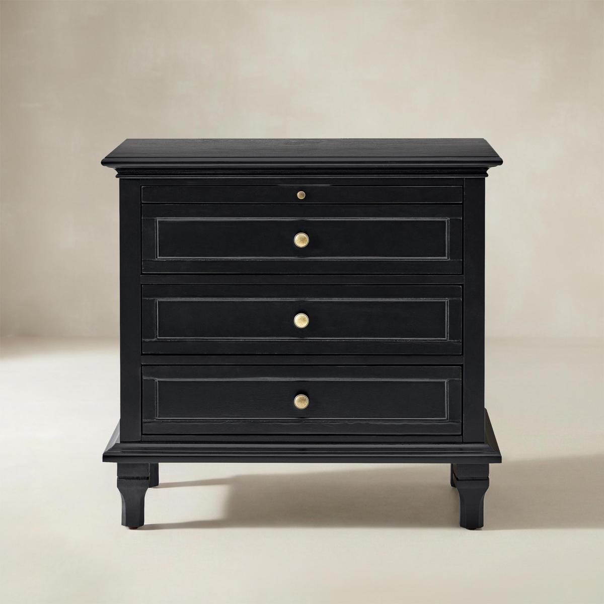 Galatea Farmhouse 3-Drawer Bedside Table with Shelf & Charging Port