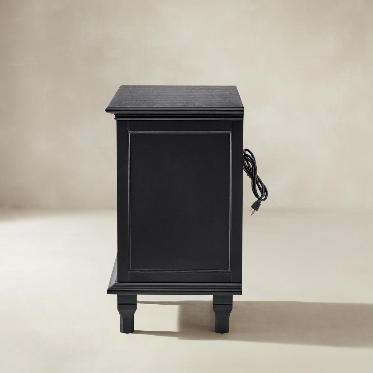 Galatea Farmhouse 3-Drawer Bedside Table with Shelf & Charging Port