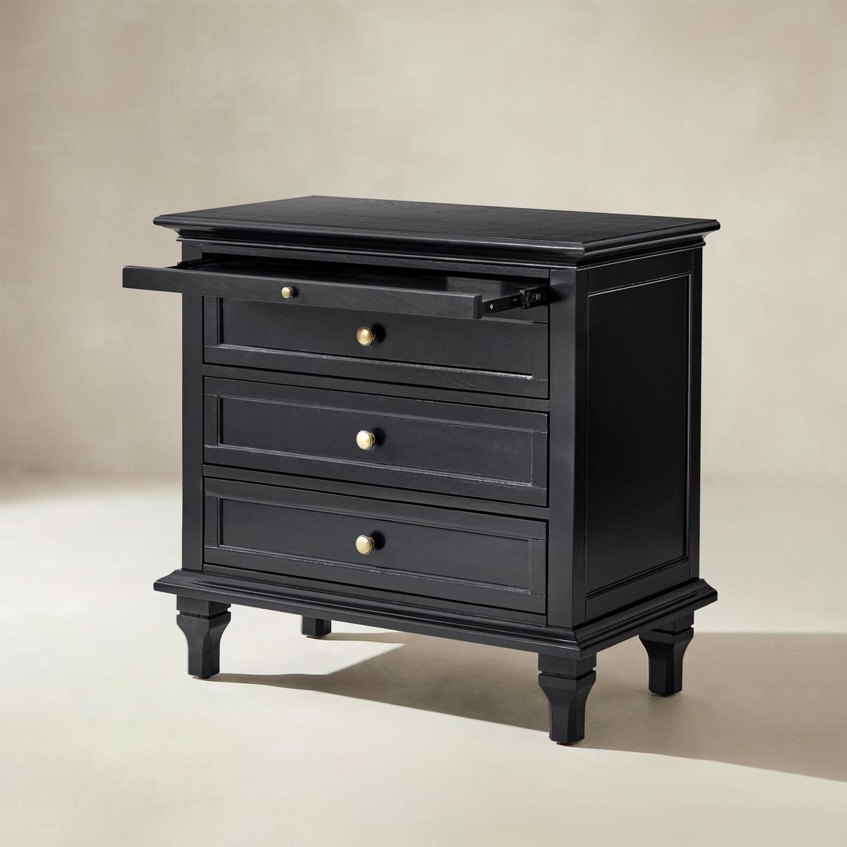 Galatea Farmhouse 3-Drawer Bedside Table with Shelf & Charging Port