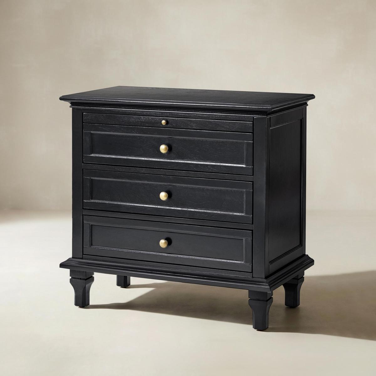 Farmhouse 3-Drawer Nightstand with Shelf & Charging Port